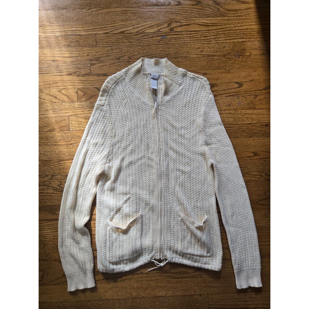 Vintage J Jill Womens Ivory Cable Knit Full Zip Cardigan Sweater Size Large